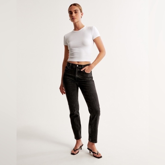 Abercrombie and Fitch Mom High Rise Jeans Black/Grey - Picture 1 of 11